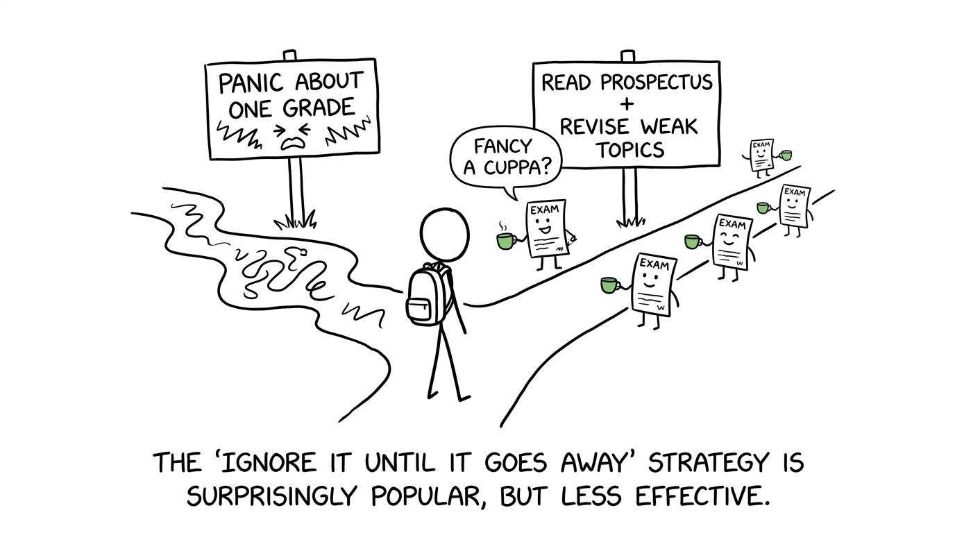 The calmer path involves checking the prospectus and revising weak topics