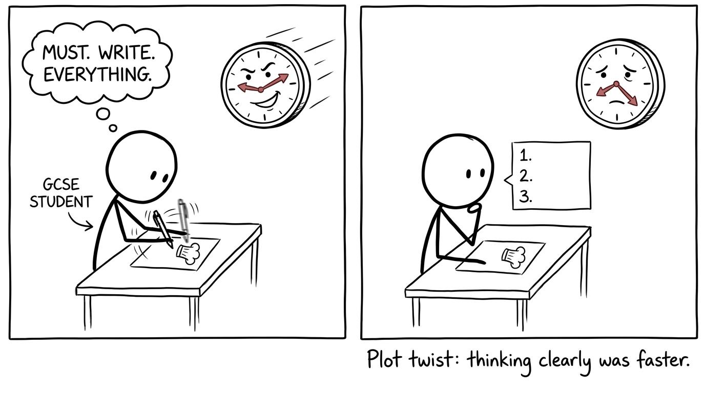 A student discovers that clear thinking can beat racing the exam clock