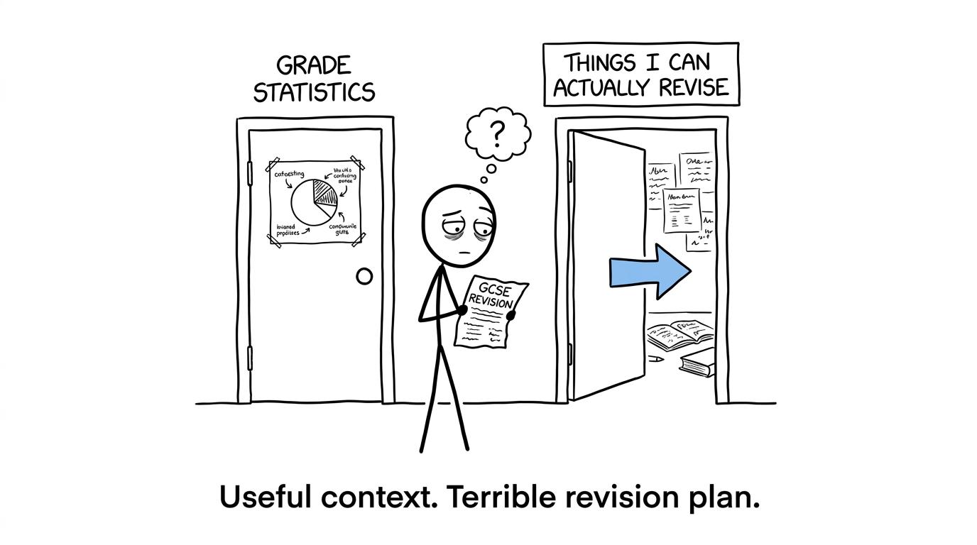 A student choosing useful revision over confusing grade statistics
