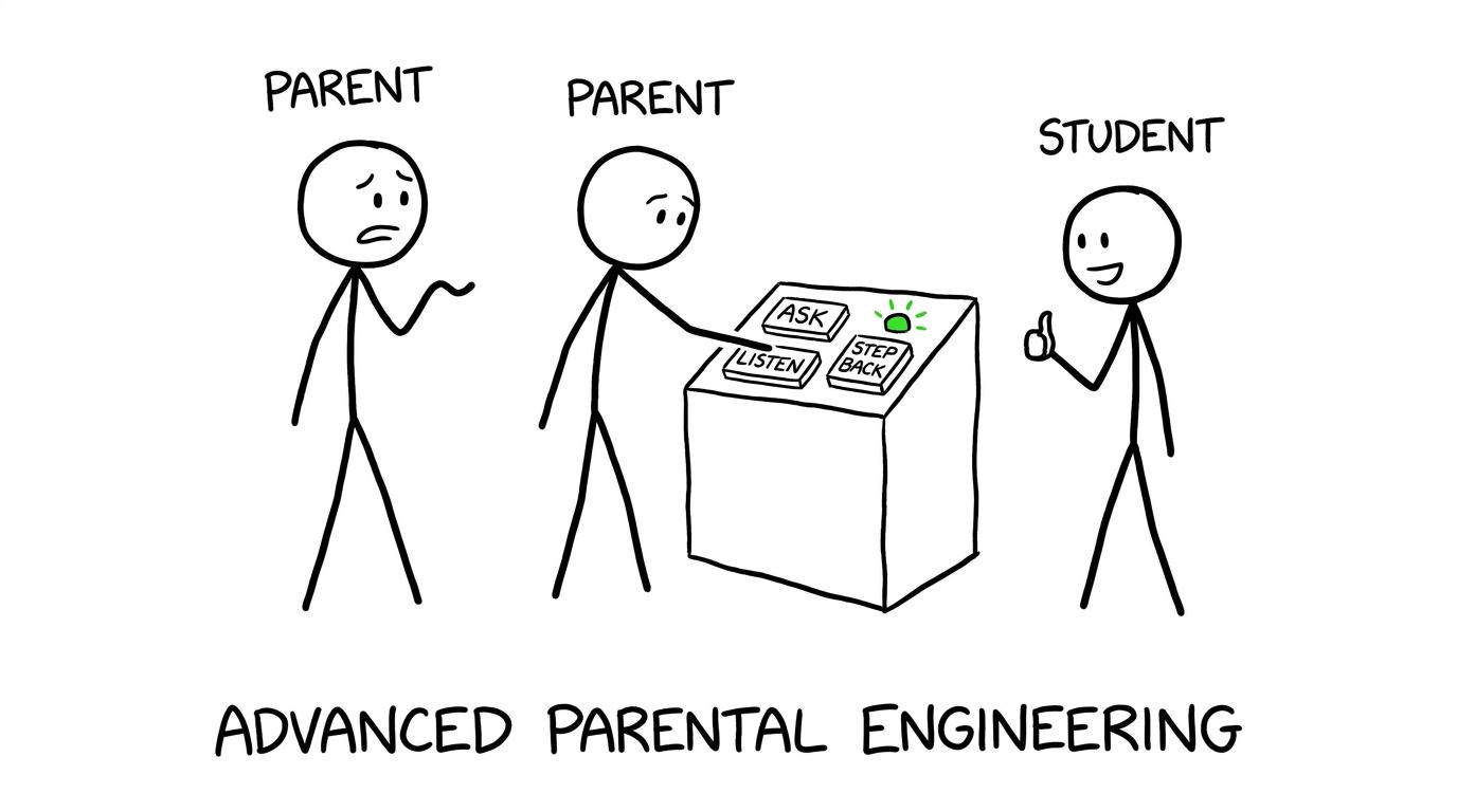 A student and parent use the advanced control panel buttons ask, listen and step back