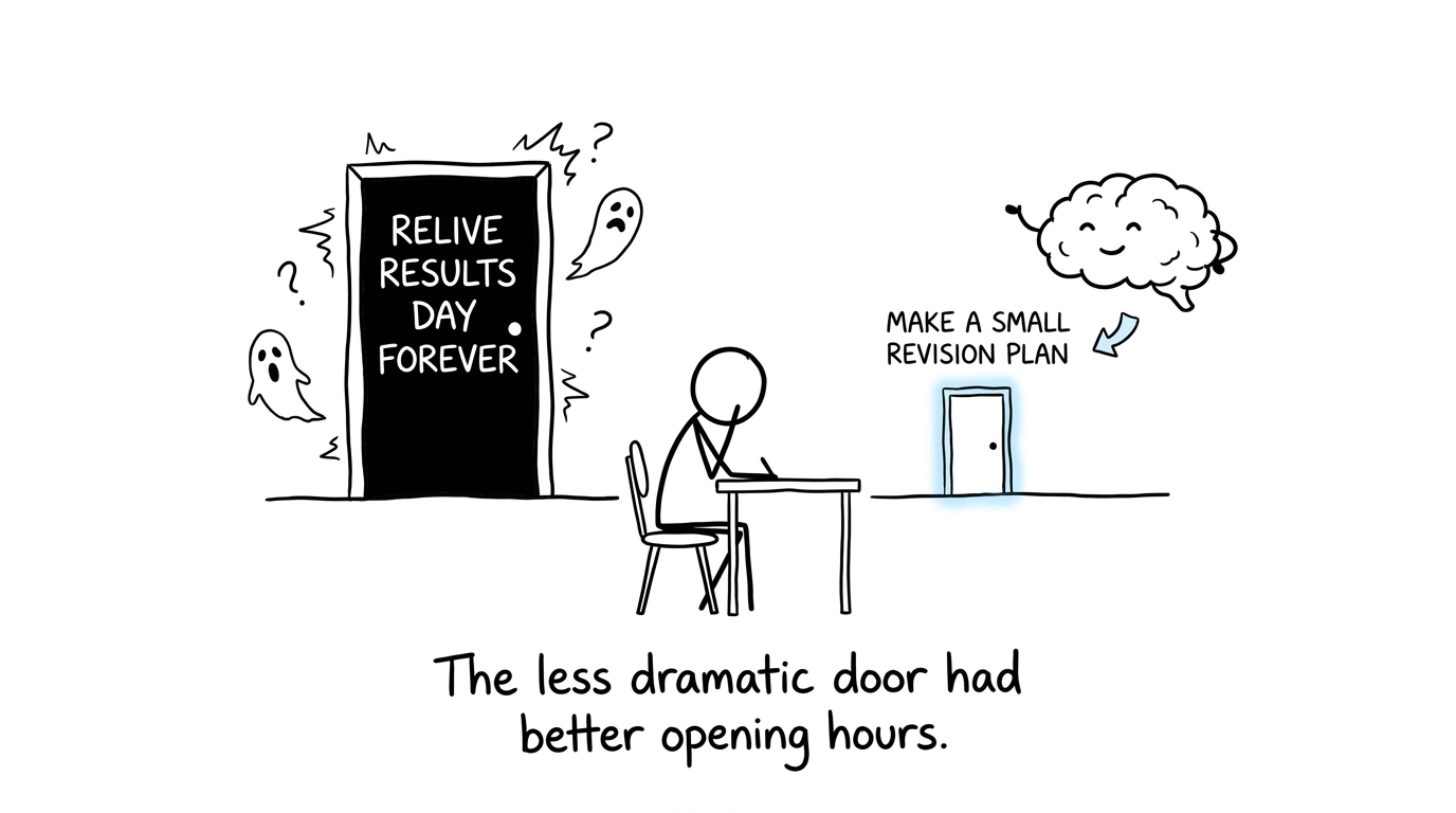 A student choosing the less dramatic door towards a small revision plan