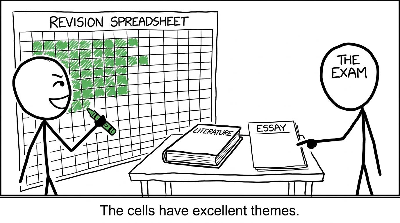 A student discovers that colourful spreadsheet cells cannot write the essay