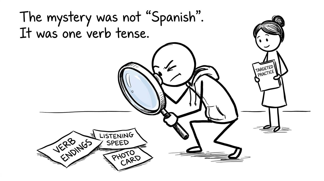 Student acting as a detective to identify one precise Spanish weakness