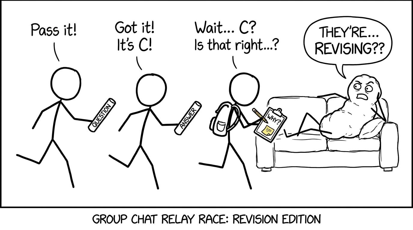 Students pass a question, answer and explanation baton