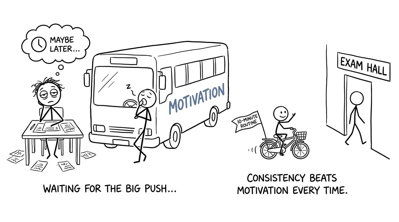 A student chooses a small revision routine instead of waiting for motivation