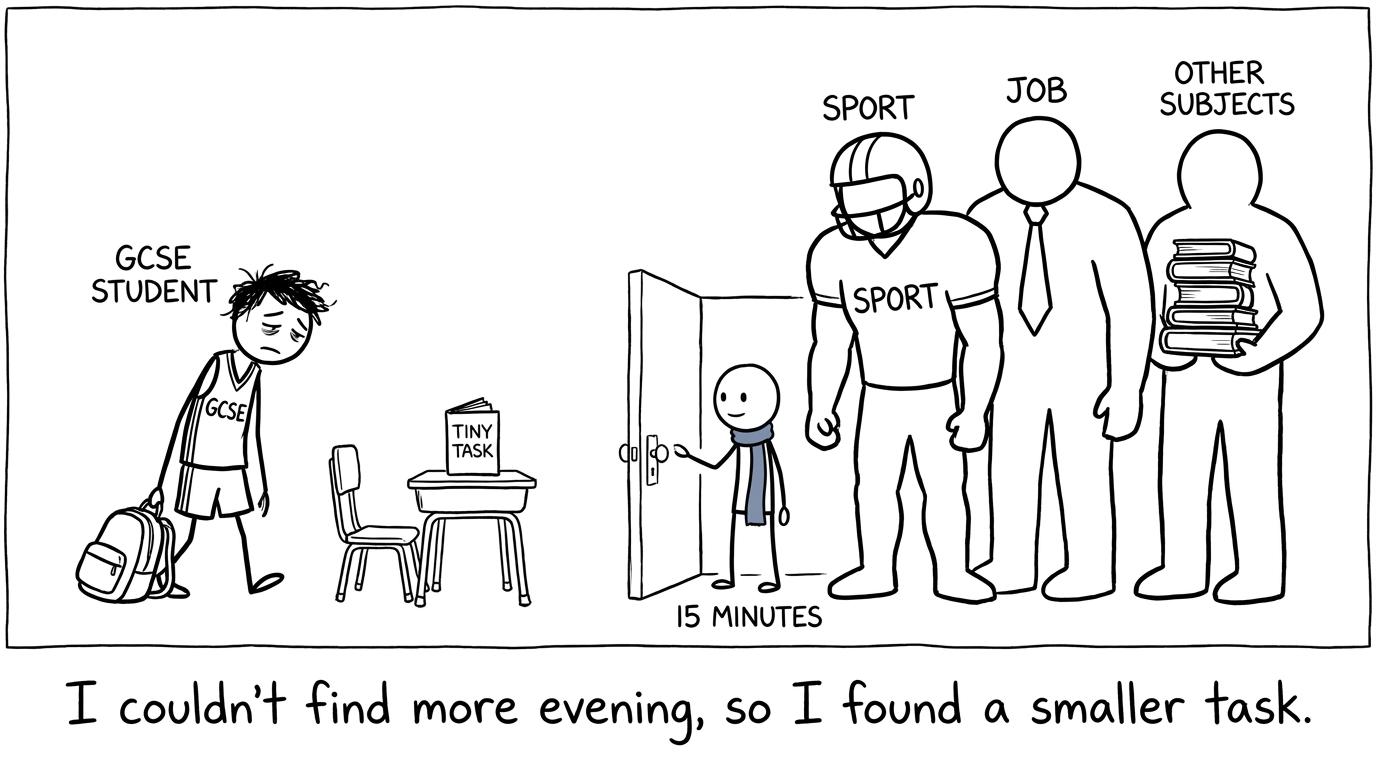 A busy student discovers that a smaller task can fit into a crowded evening