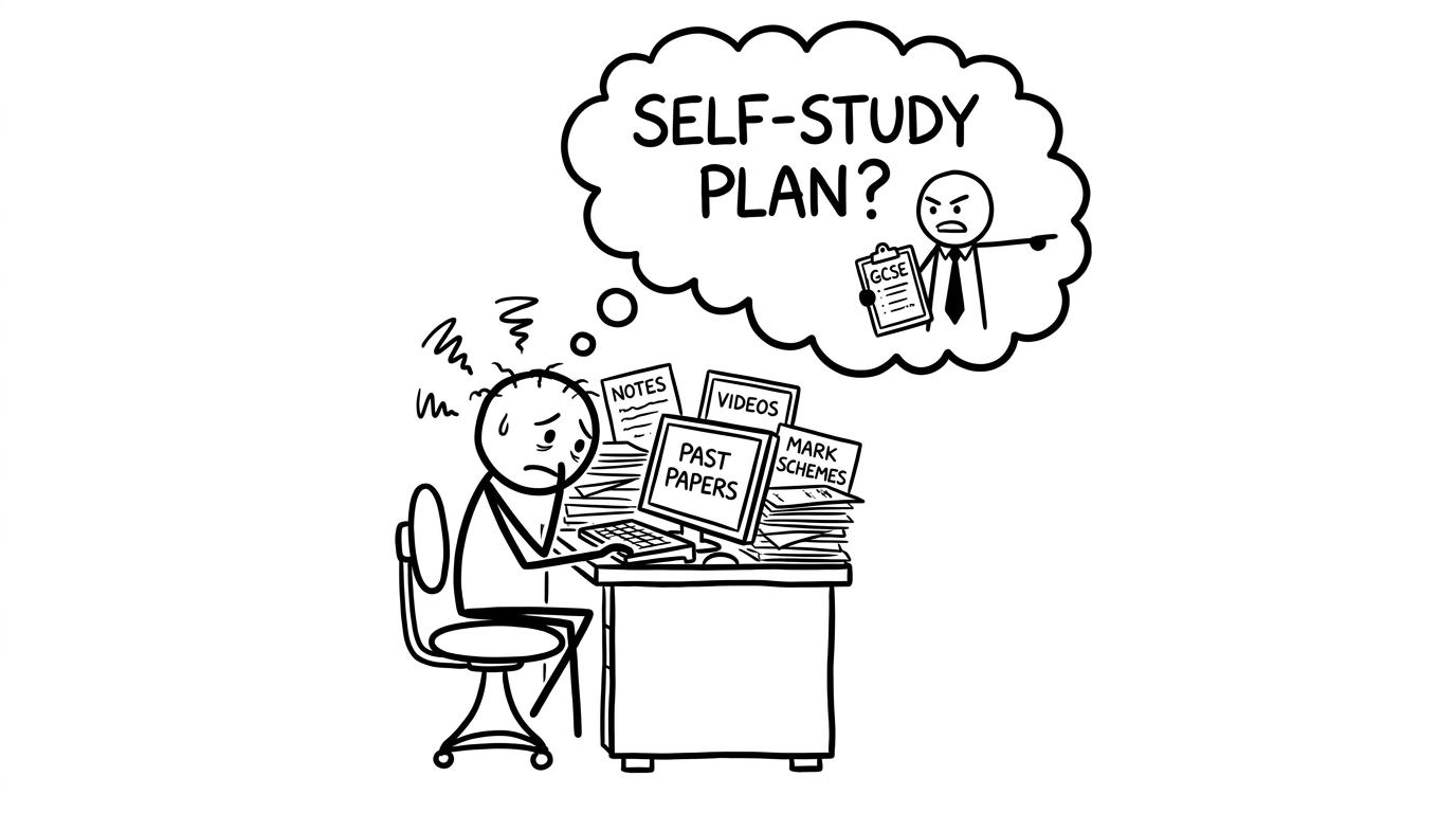 Stick-figure student planning self-study