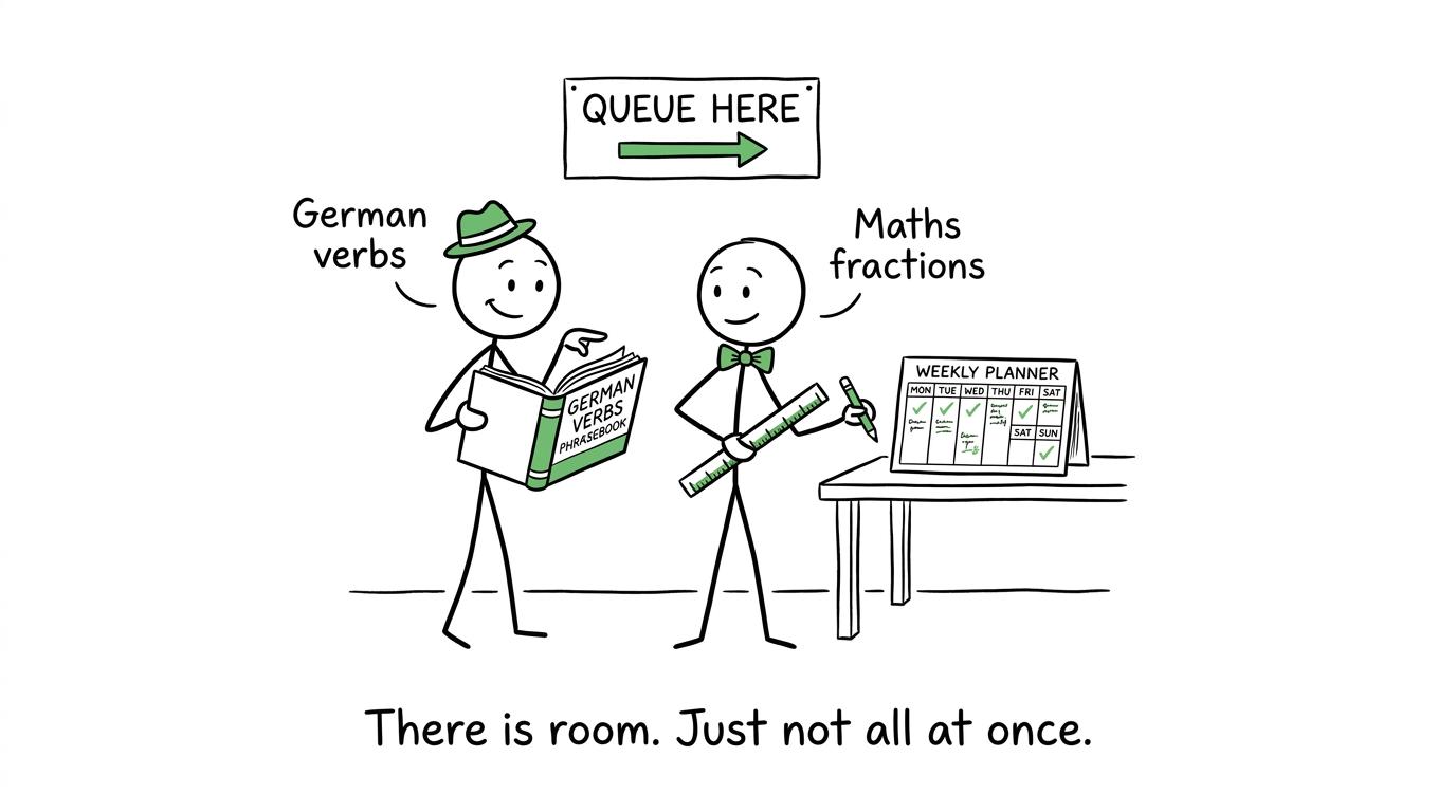 German and maths wait politely for their places in a realistic weekly revision plan
