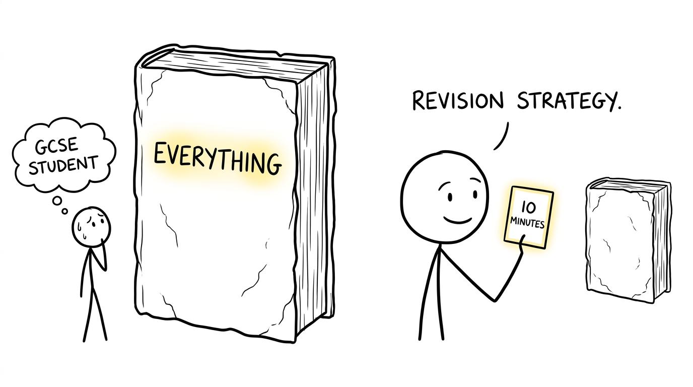 A student chooses a manageable revision card instead of everything at once