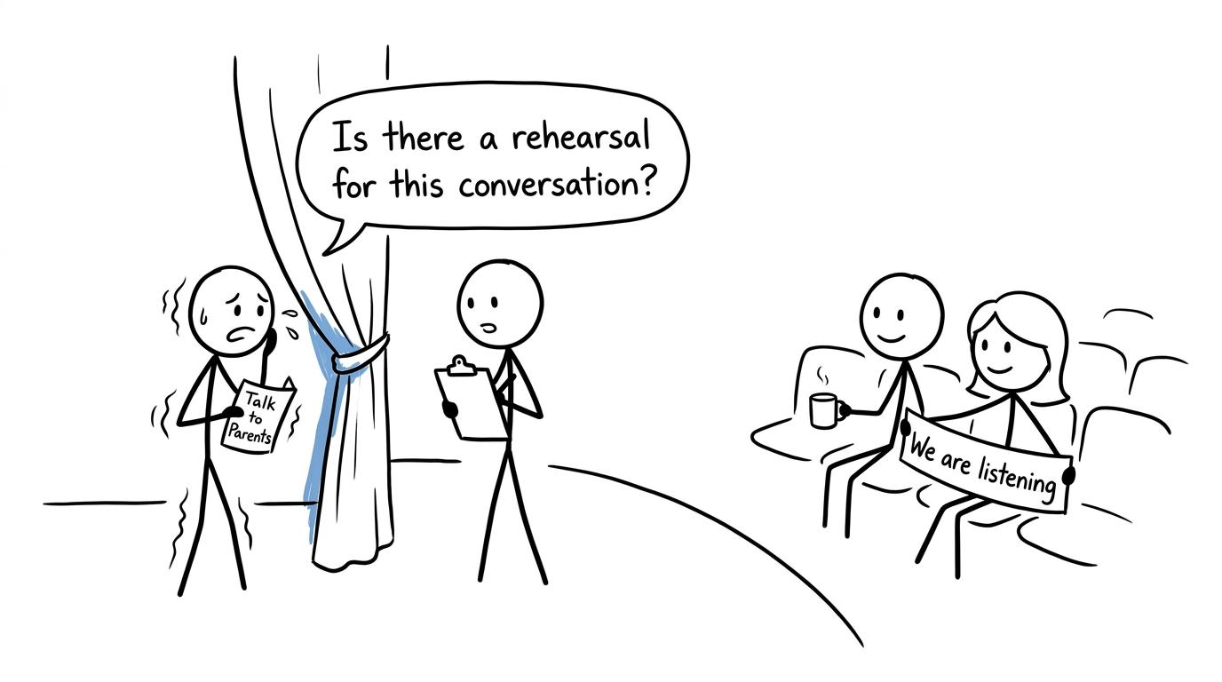 A nervous student asks whether a difficult family conversation has a rehearsal