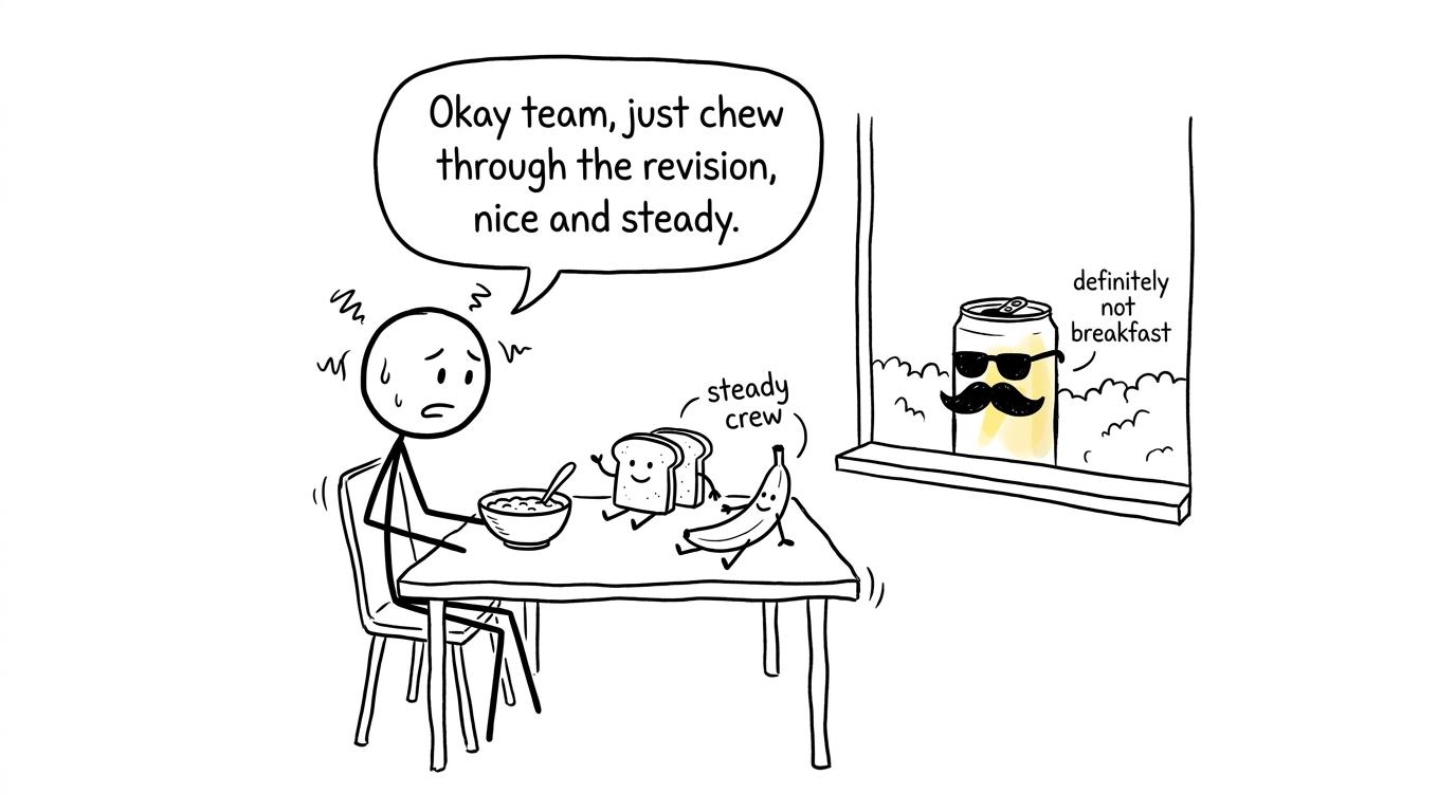 A GCSE breakfast team keeps an energy drink imposter outside