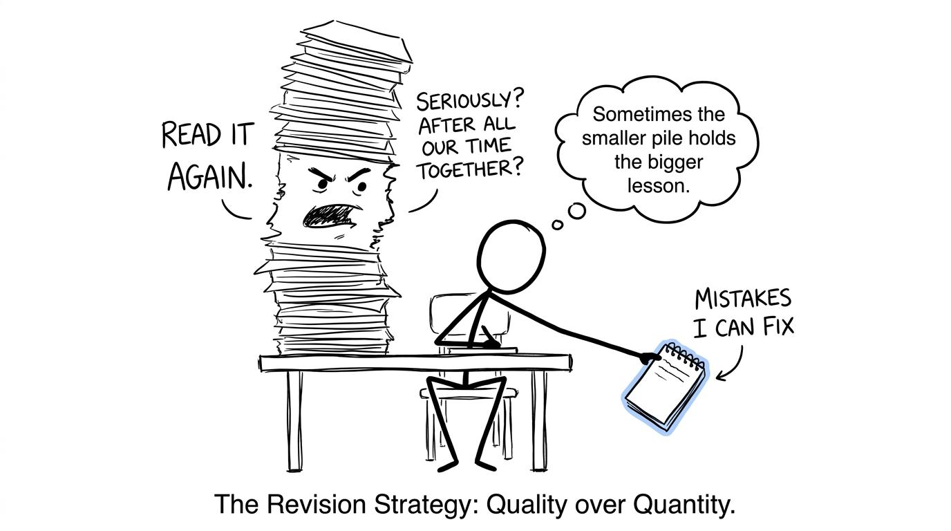A student chooses a useful mistake notebook instead of another mountain of rereading