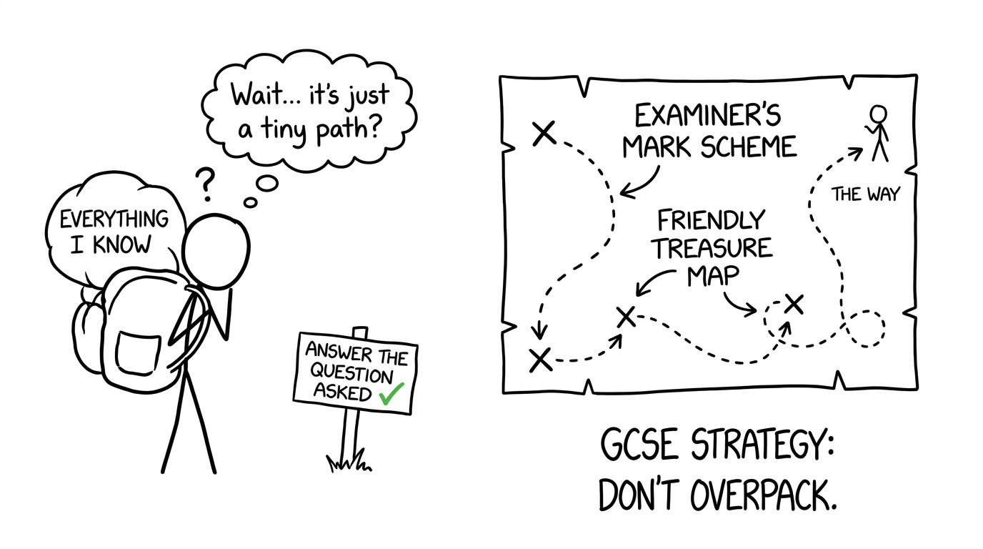 A mark scheme treasure map pointing towards the question actually asked