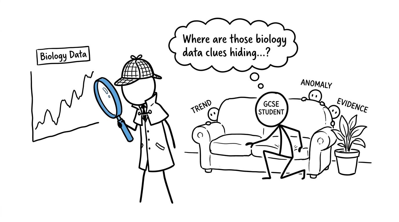 A student detective searches a graph for trends, anomalies and evidence