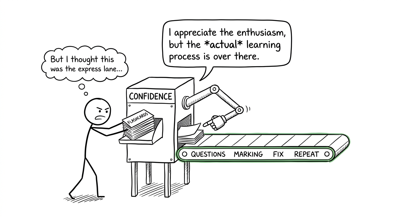 A revision machine requests questions, marking and repetition