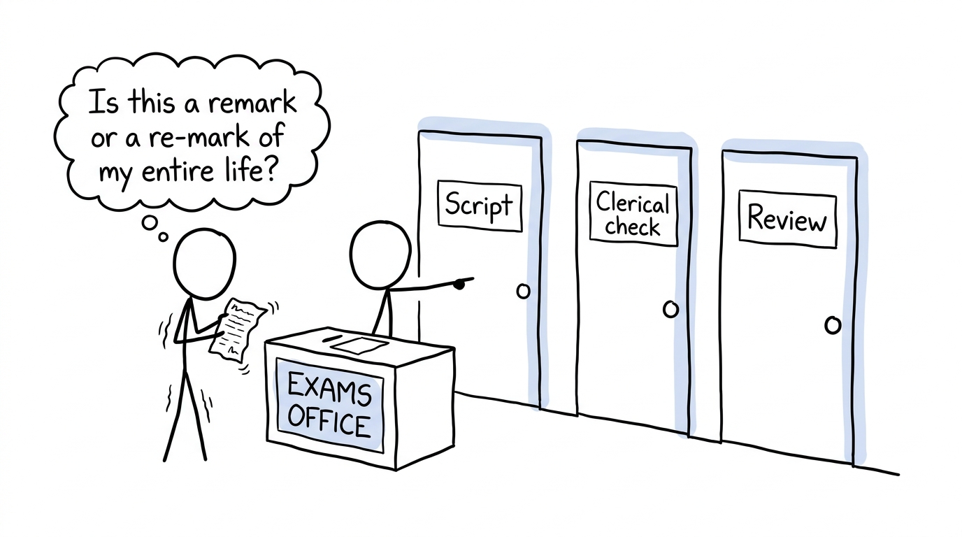 A student choosing between post-results services at the exams office