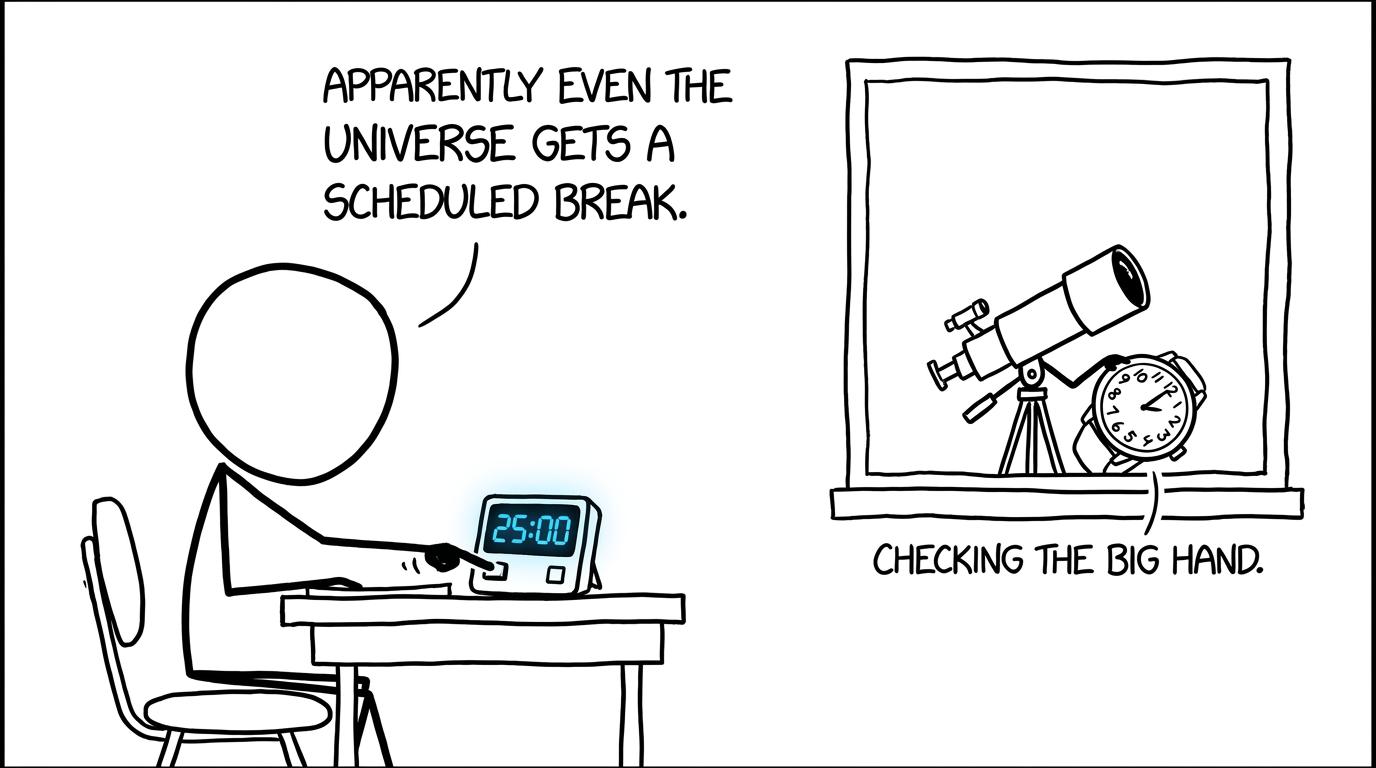 A student and telescope compare revision timers