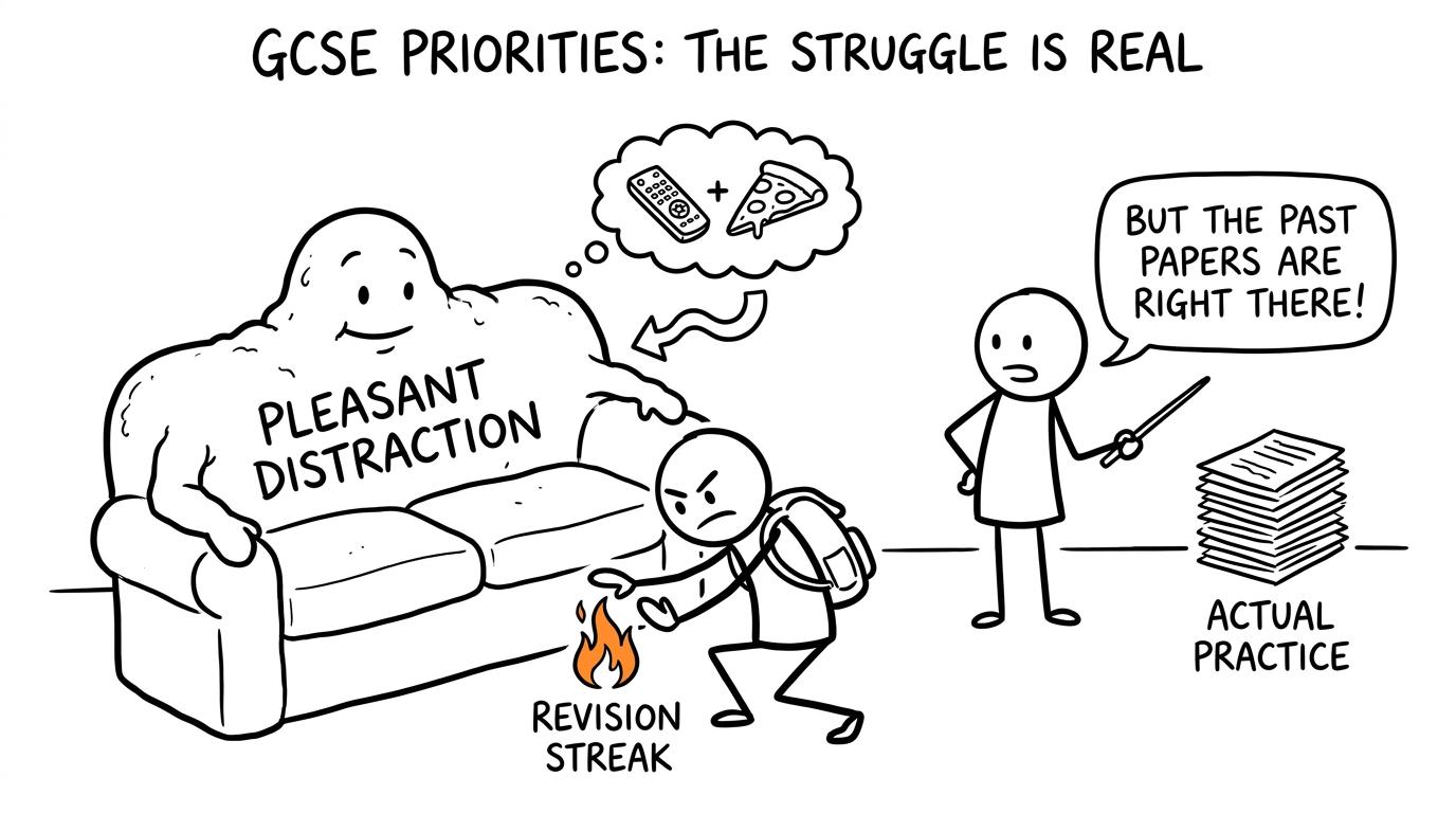 A student protects a revision streak while actual practice waits nearby