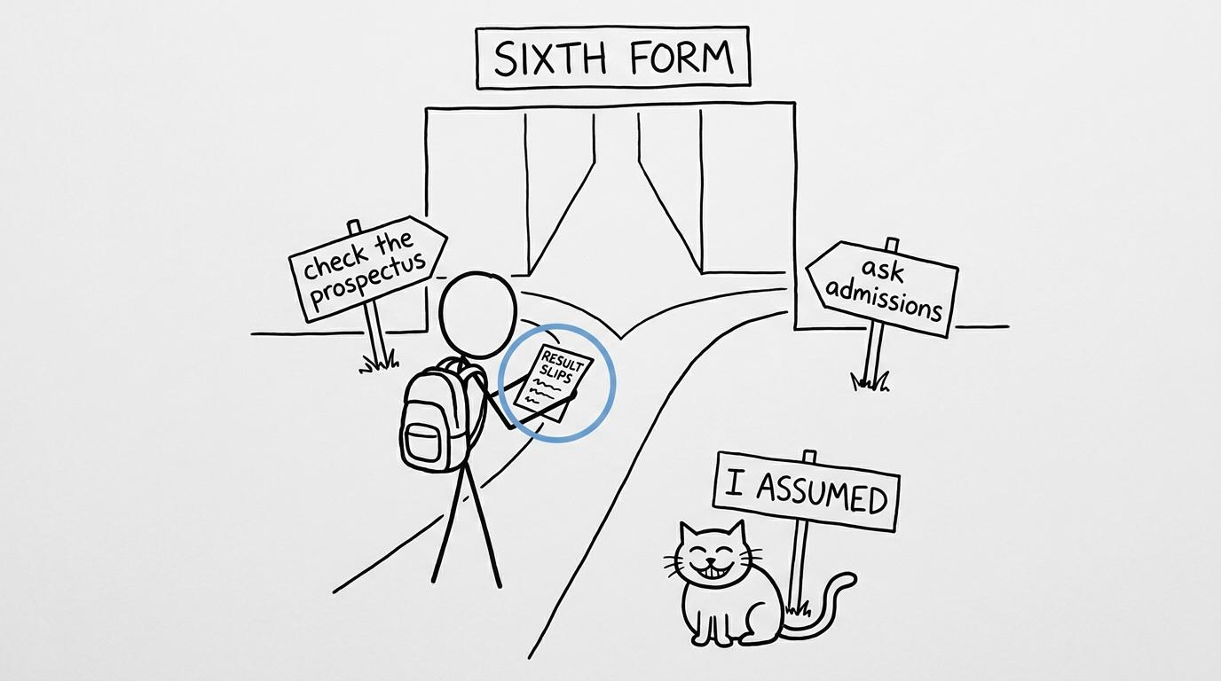A student choosing between checking a sixth-form prospectus and making an assumption