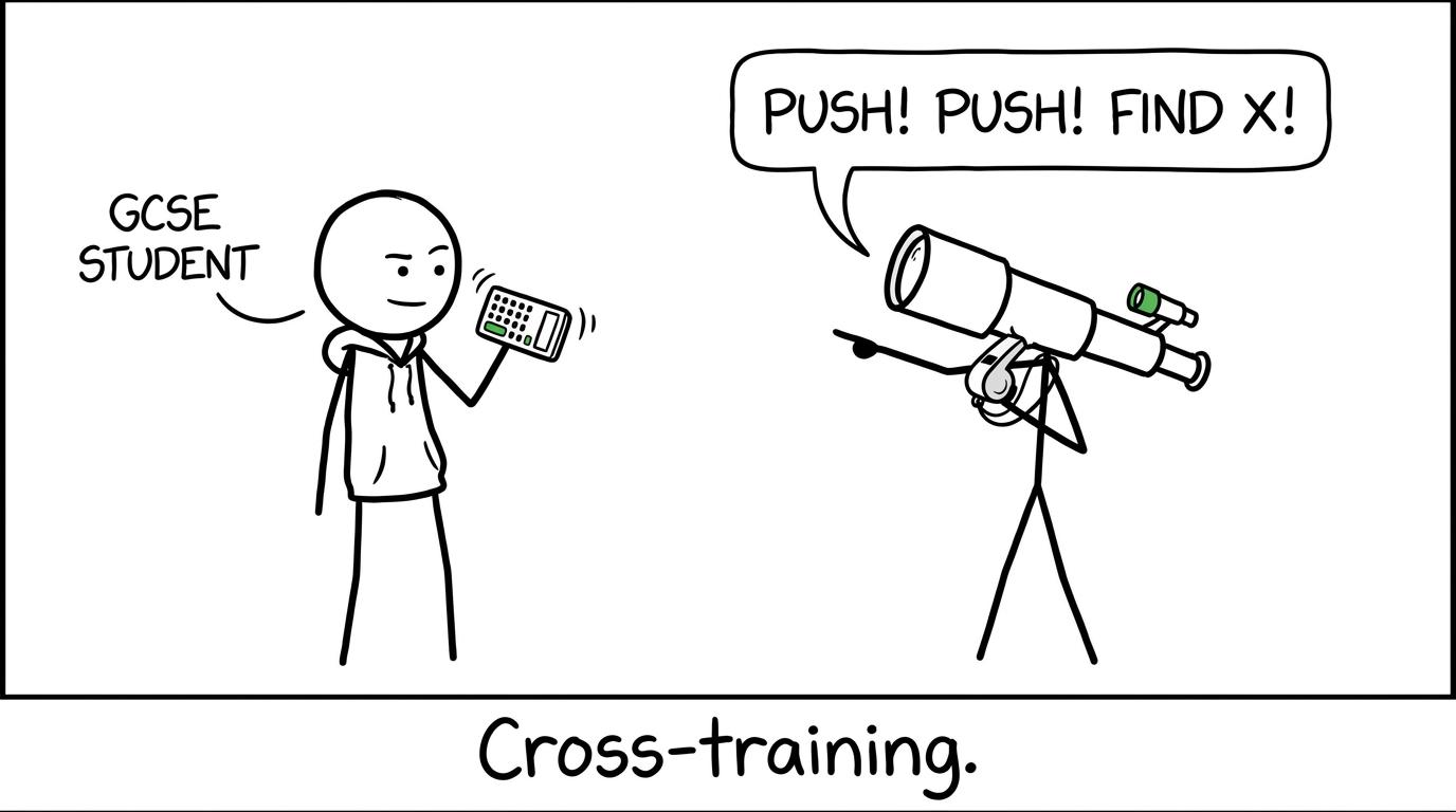 A calculator and telescope try cross-training