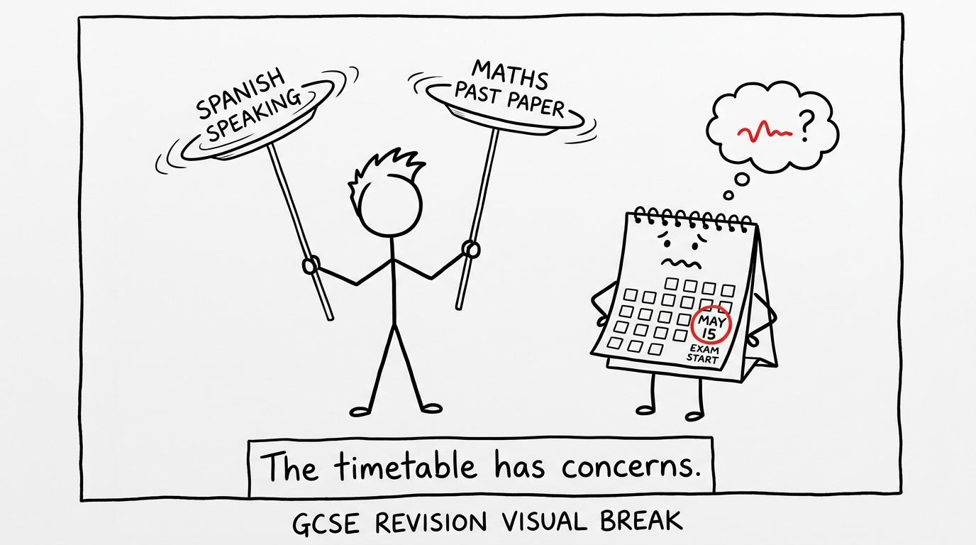 A revision timetable tries to remain calm while Spanish and maths compete for attention