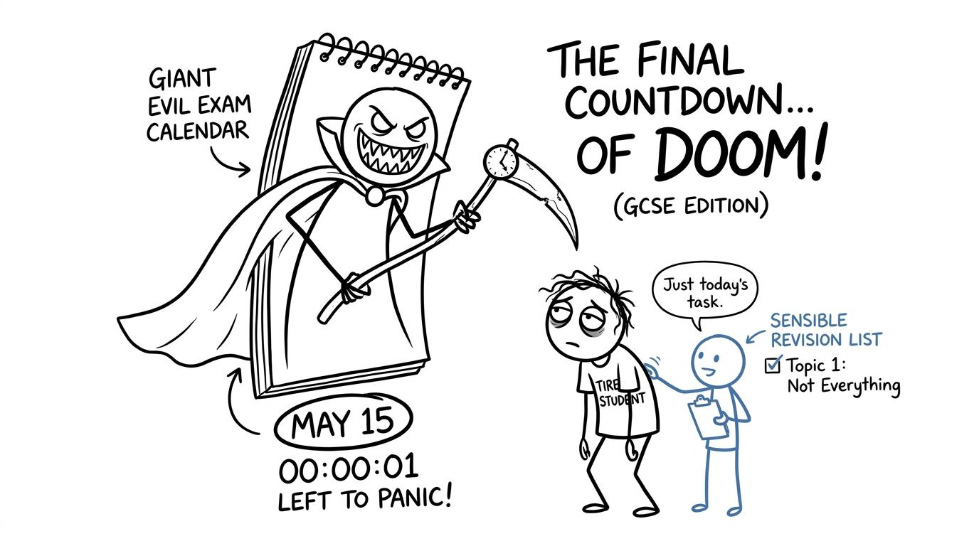 A GCSE student choosing today's small revision task over a frightening countdown calendar