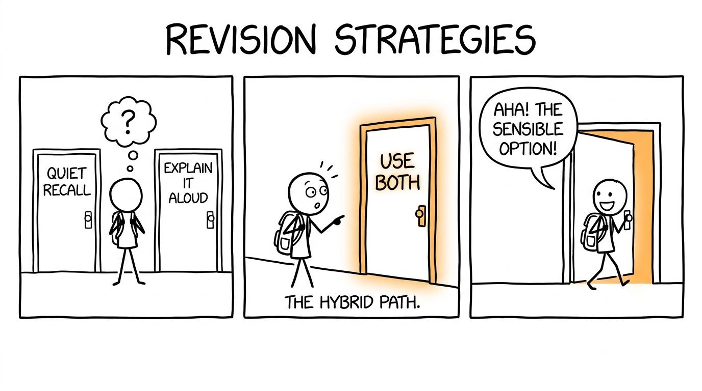 A student wisely chooses the revision door marked Use Both