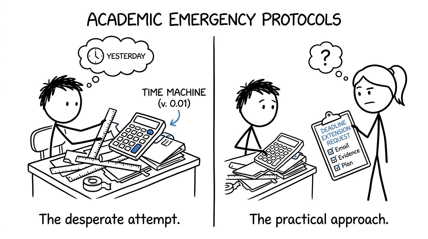 A student builds a time machine while a teacher offers a practical deadline checklist