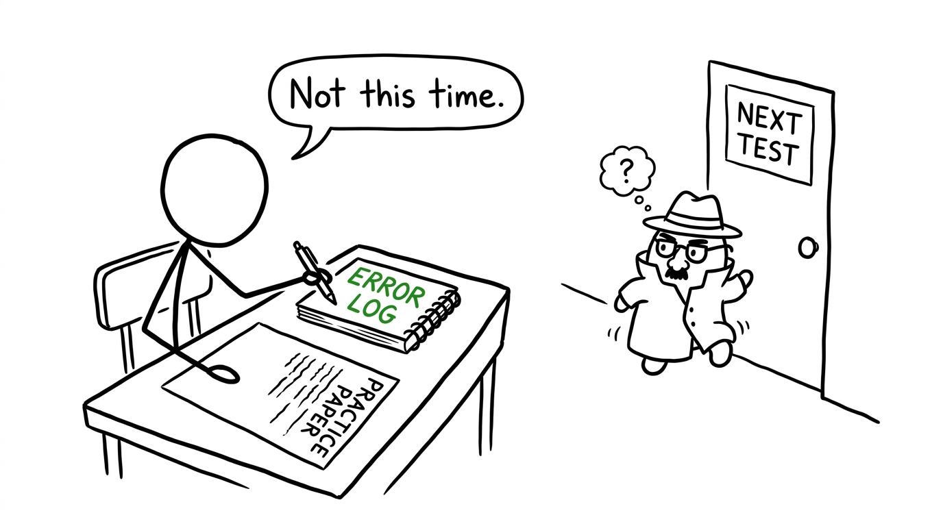 A revision mistake attempting to return after being recorded in an error log