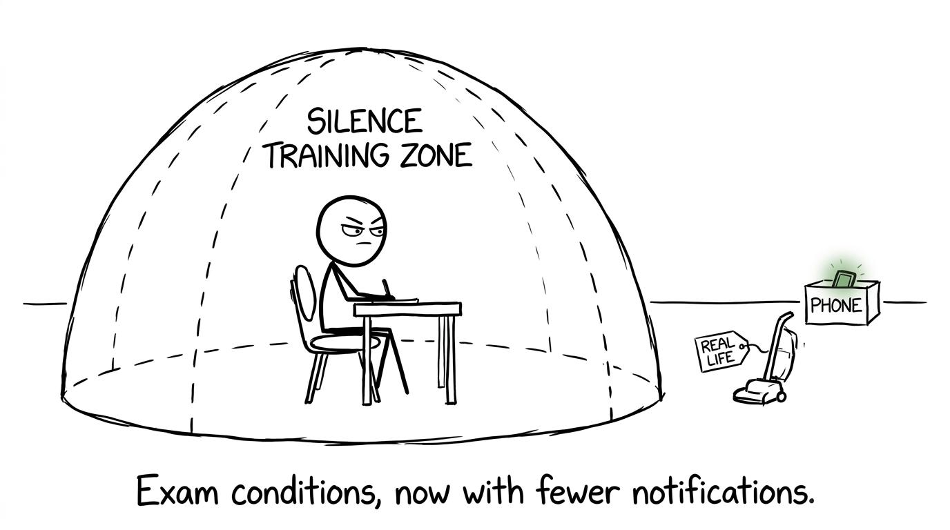 A determined student training in realistic silent exam conditions