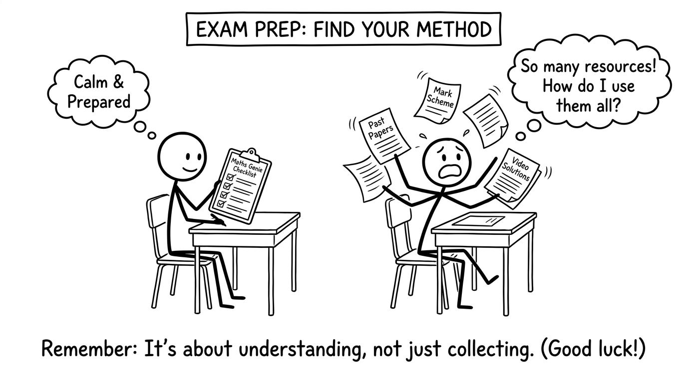 Exam hall with a Maths Genie checklist