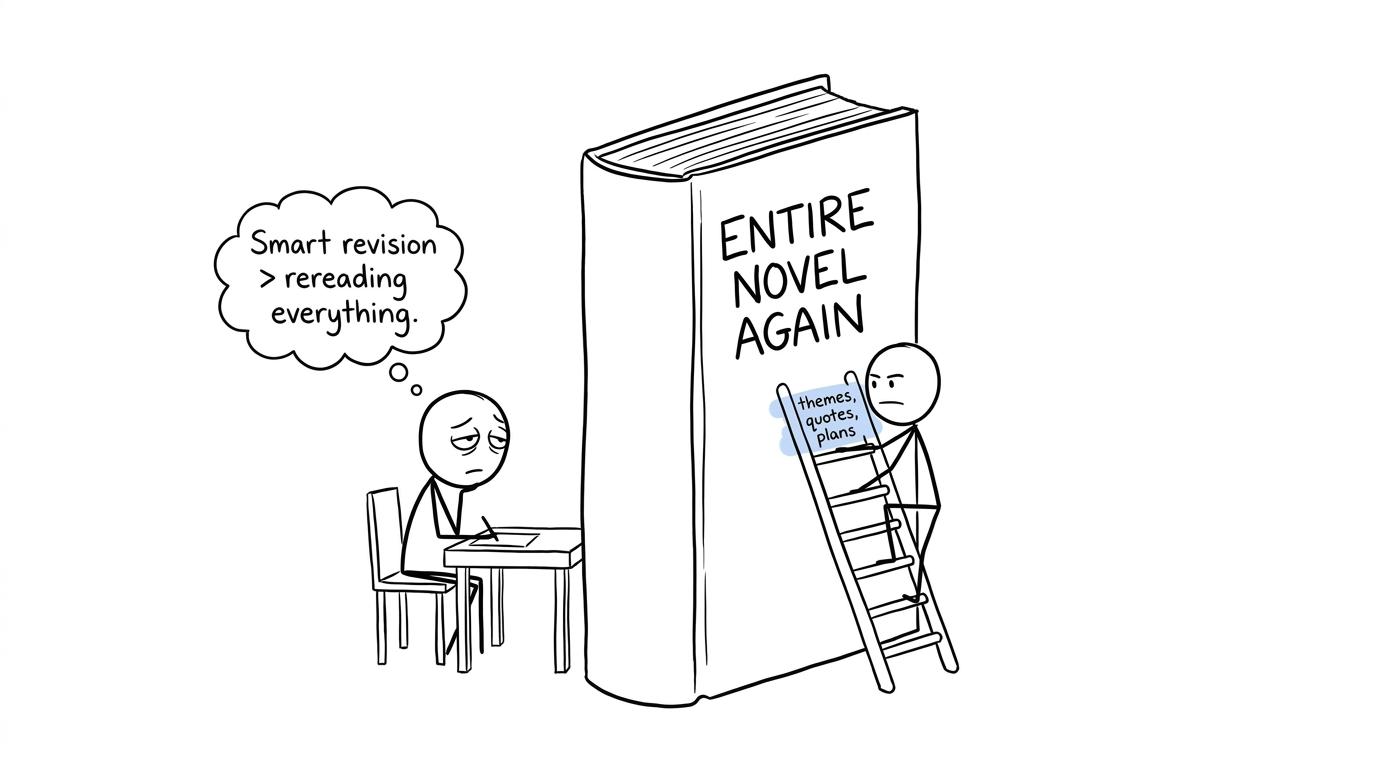 A student chooses a sensible revision ladder instead of rereading an enormous novel