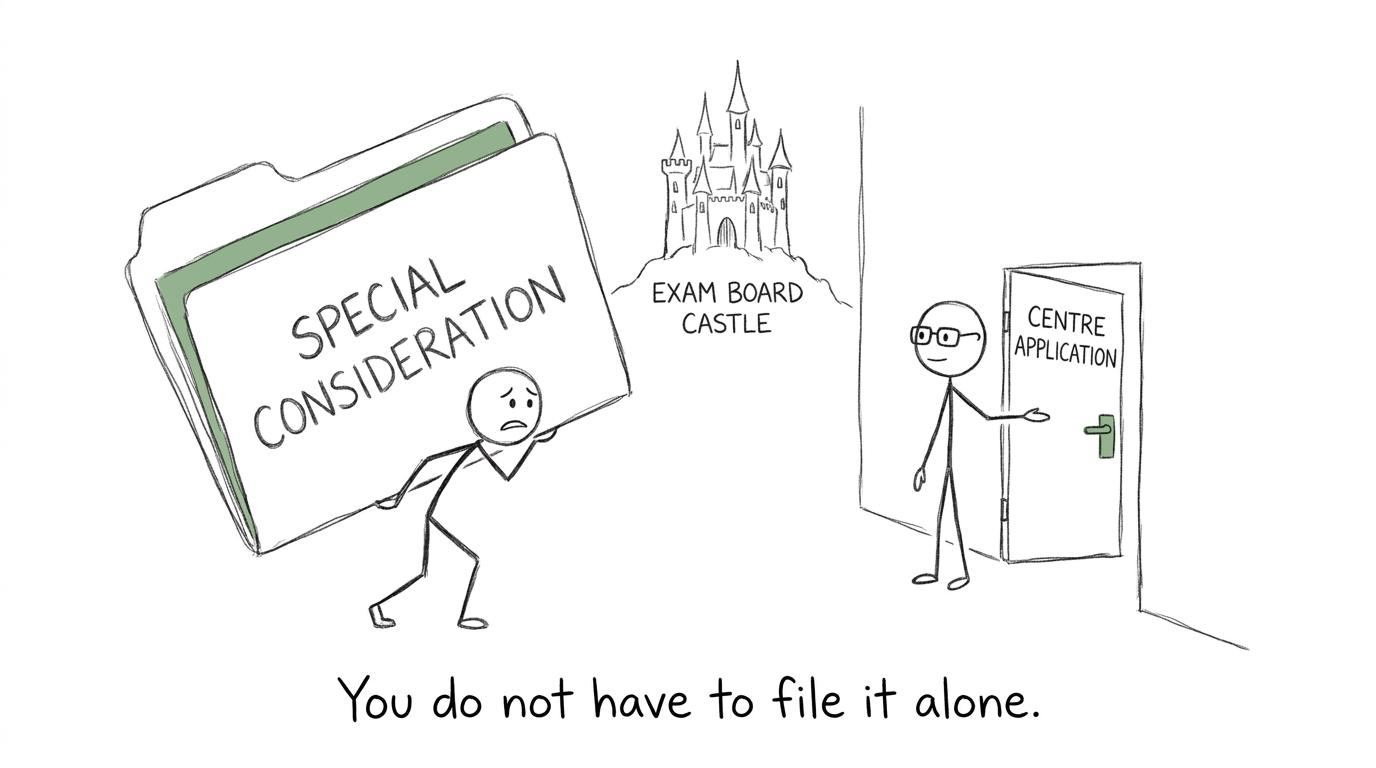 A student learning that the school submits a special consideration application