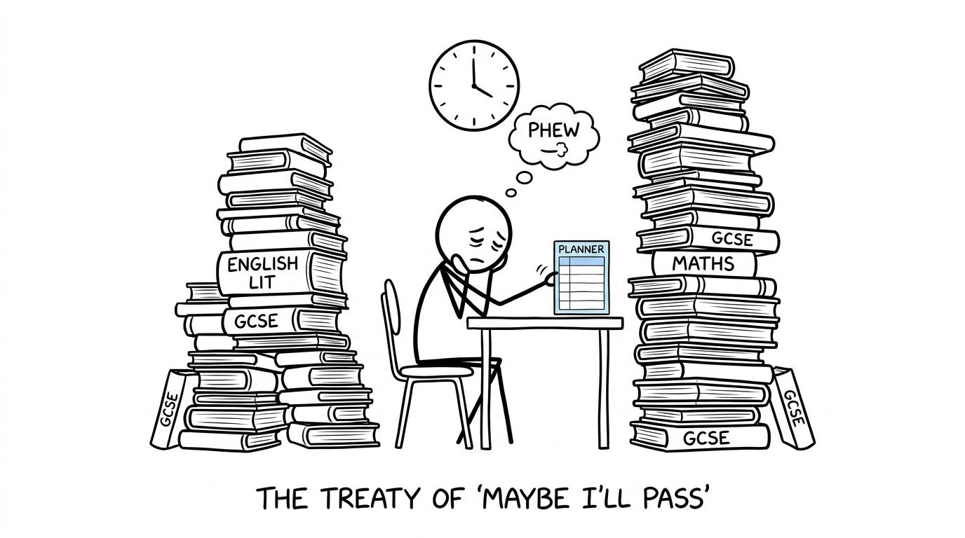 A GCSE student balancing English Literature and maths revision with a small weekly planner