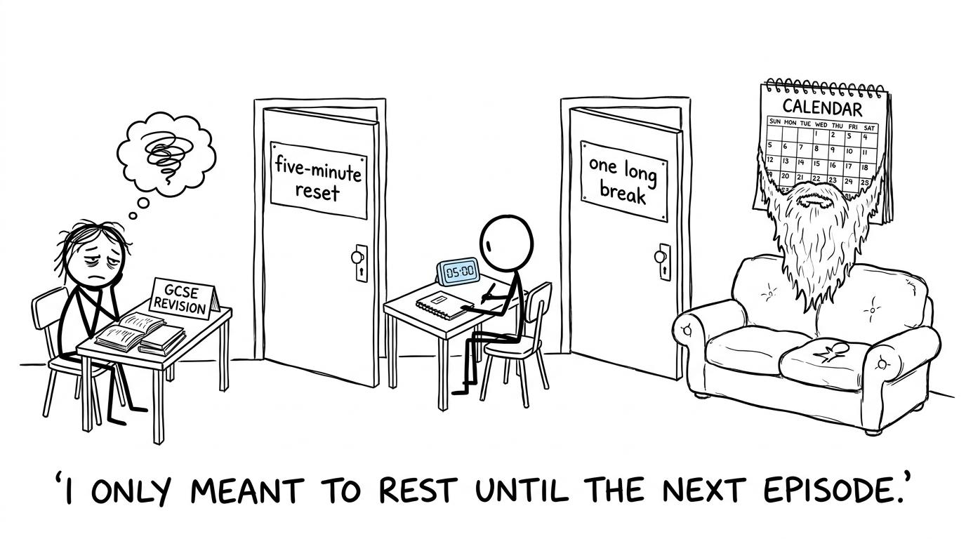 A student discovers that a long revision break has quietly become an entire television series
