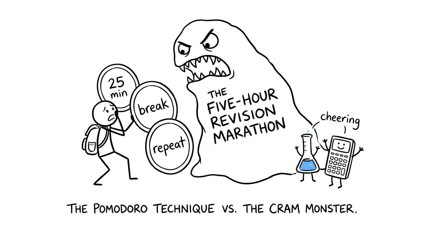 Small revision blocks defend a student from a five-hour marathon