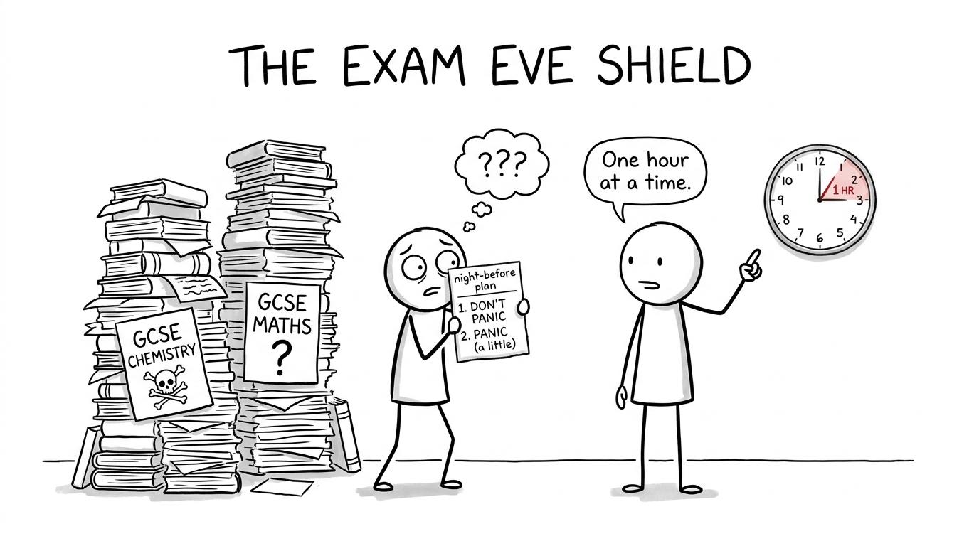 A student holding a night-before plan like a shield