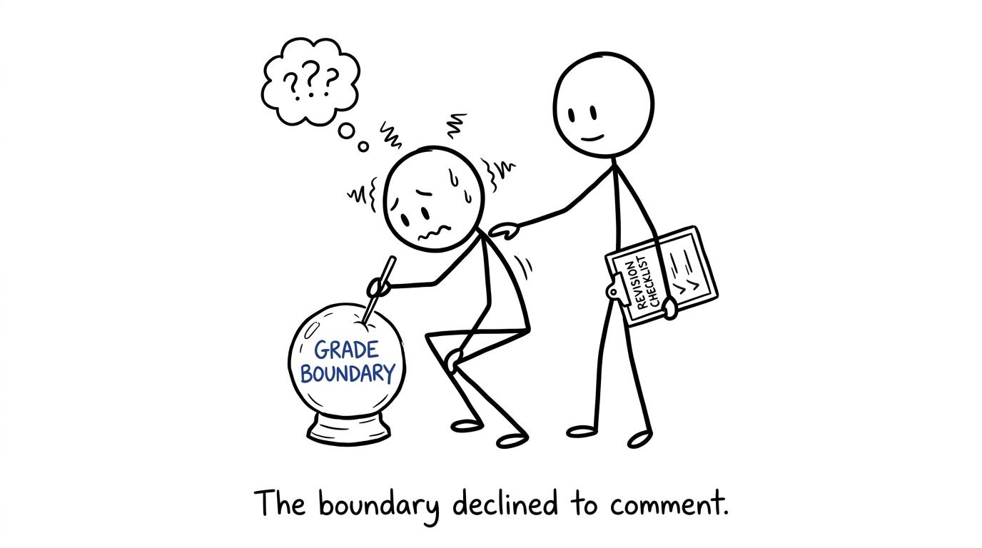 A student asks a silent grade-boundary crystal ball for answers