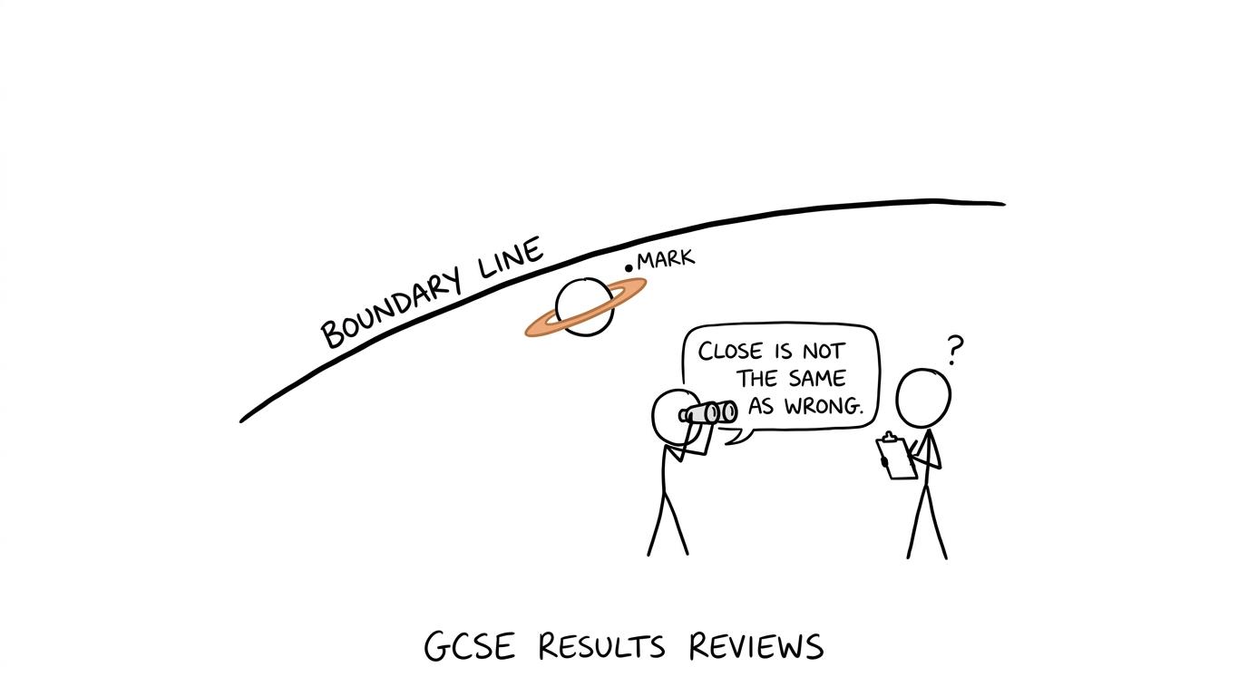 A tiny mark orbiting a grade boundary while a student remembers that close does not mean incorrectly marked