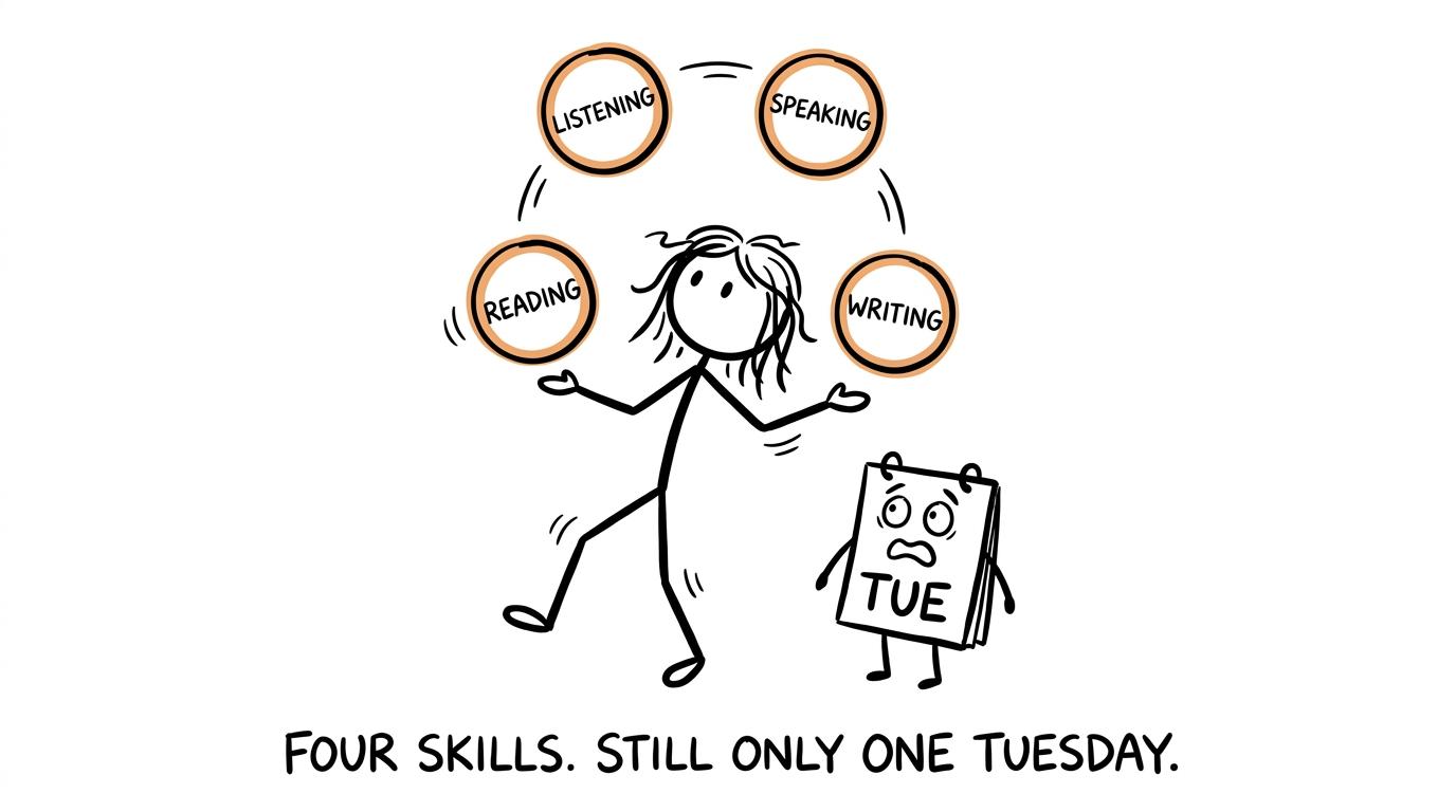 A GCSE student juggles the four assessed language skills