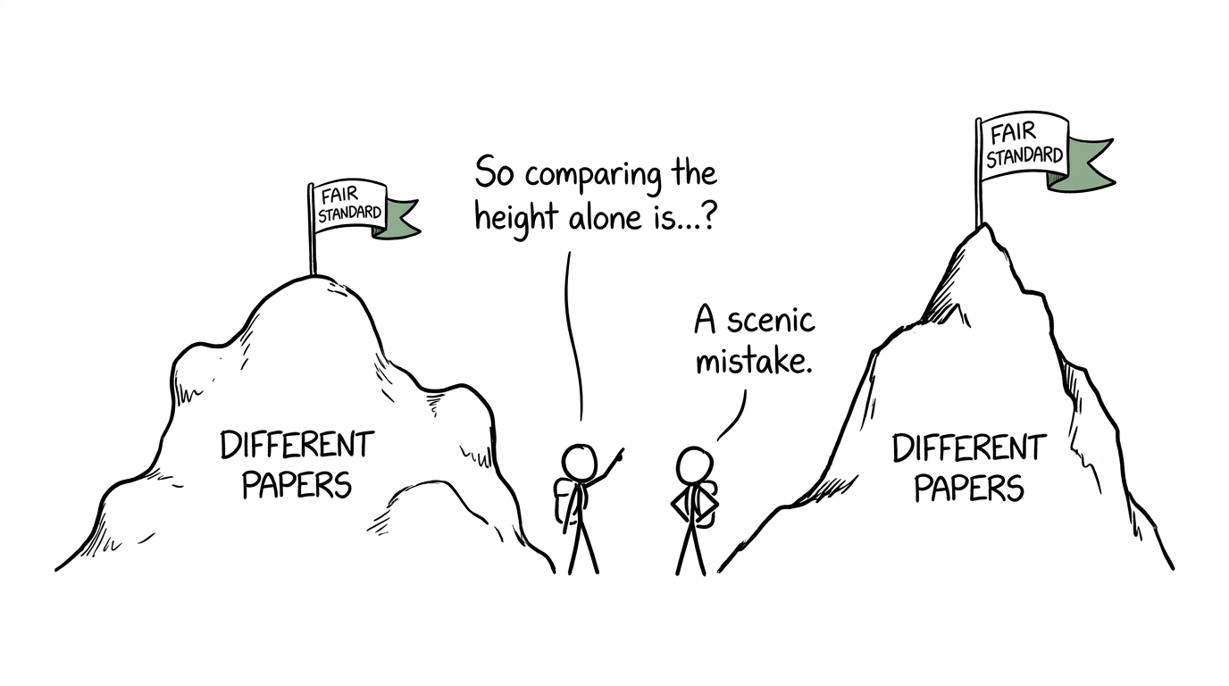 Two hikers discovering why different grade-boundary hills cannot be compared directly