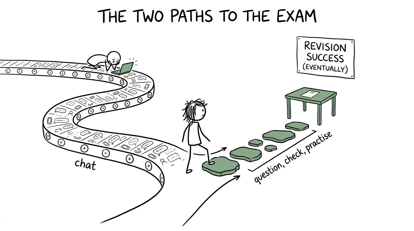 A student leaves the endless chat conveyor belt for focused practice