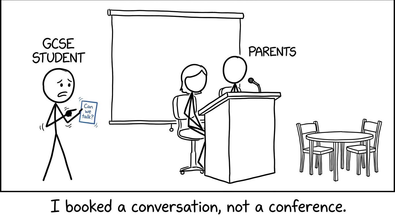 A student choosing a conversation rather than a conference