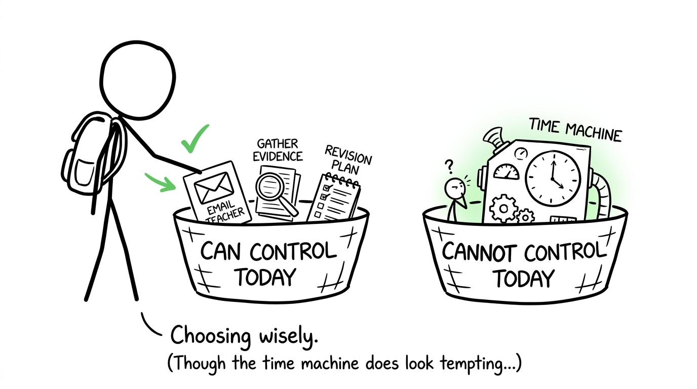 A student choosing useful actions instead of a time machine