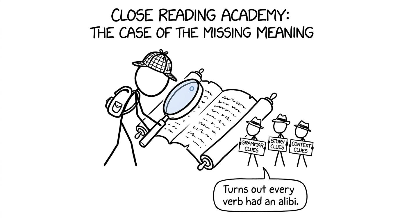 A student detective investigates grammar, story and context clues