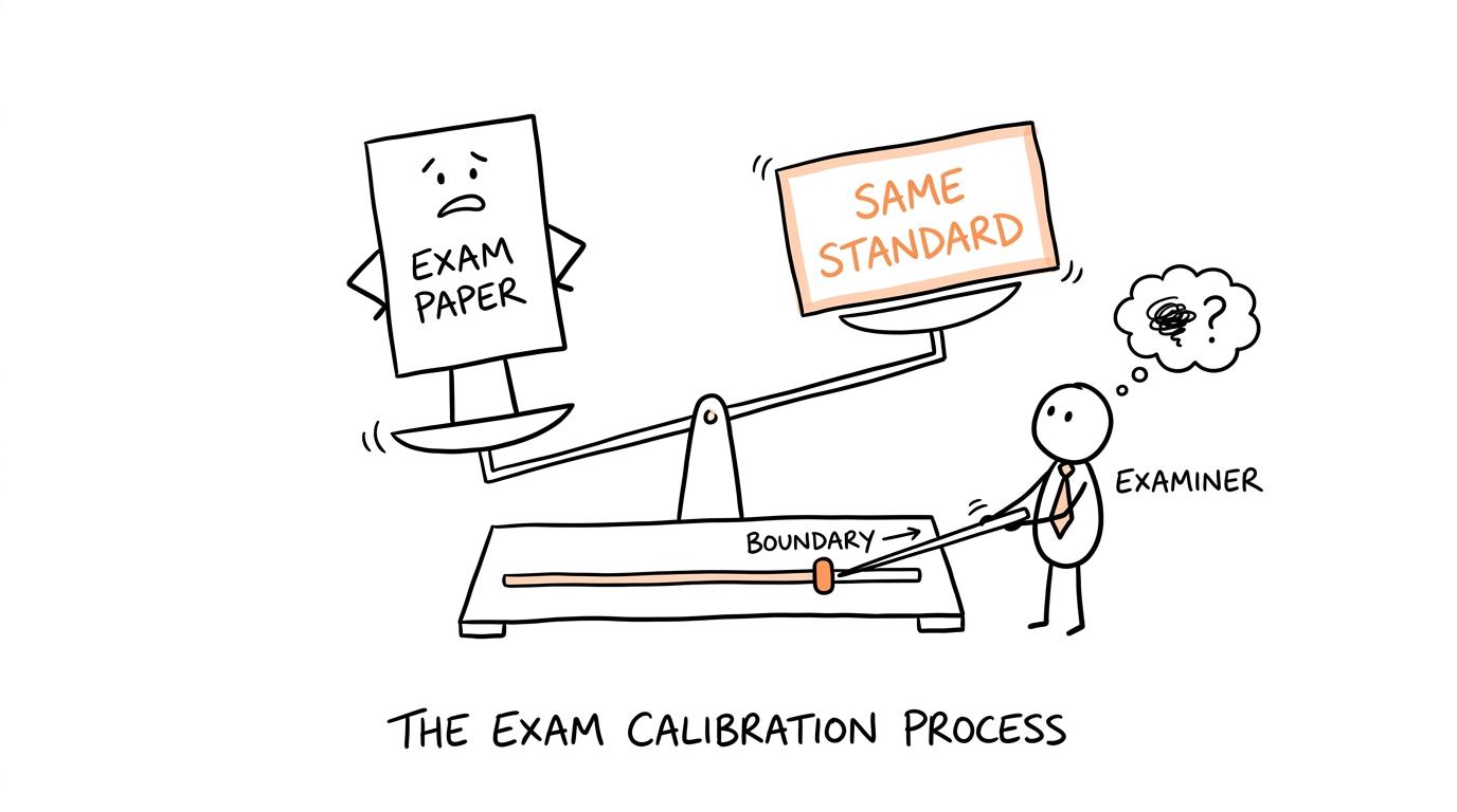 An examiner adjusts a boundary to keep the grade standard balanced
