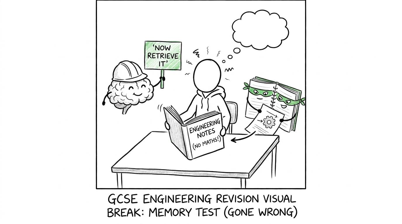 A hard-hat-wearing brain asks a student to retrieve the answer before opening the notebook