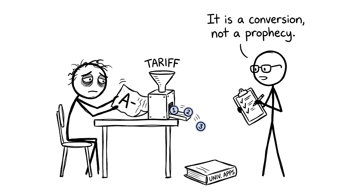 A student converts a letter grade into tariff points