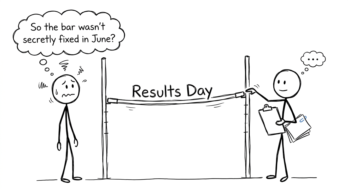 A nervous student discovers that the results-day bar was not fixed in advance