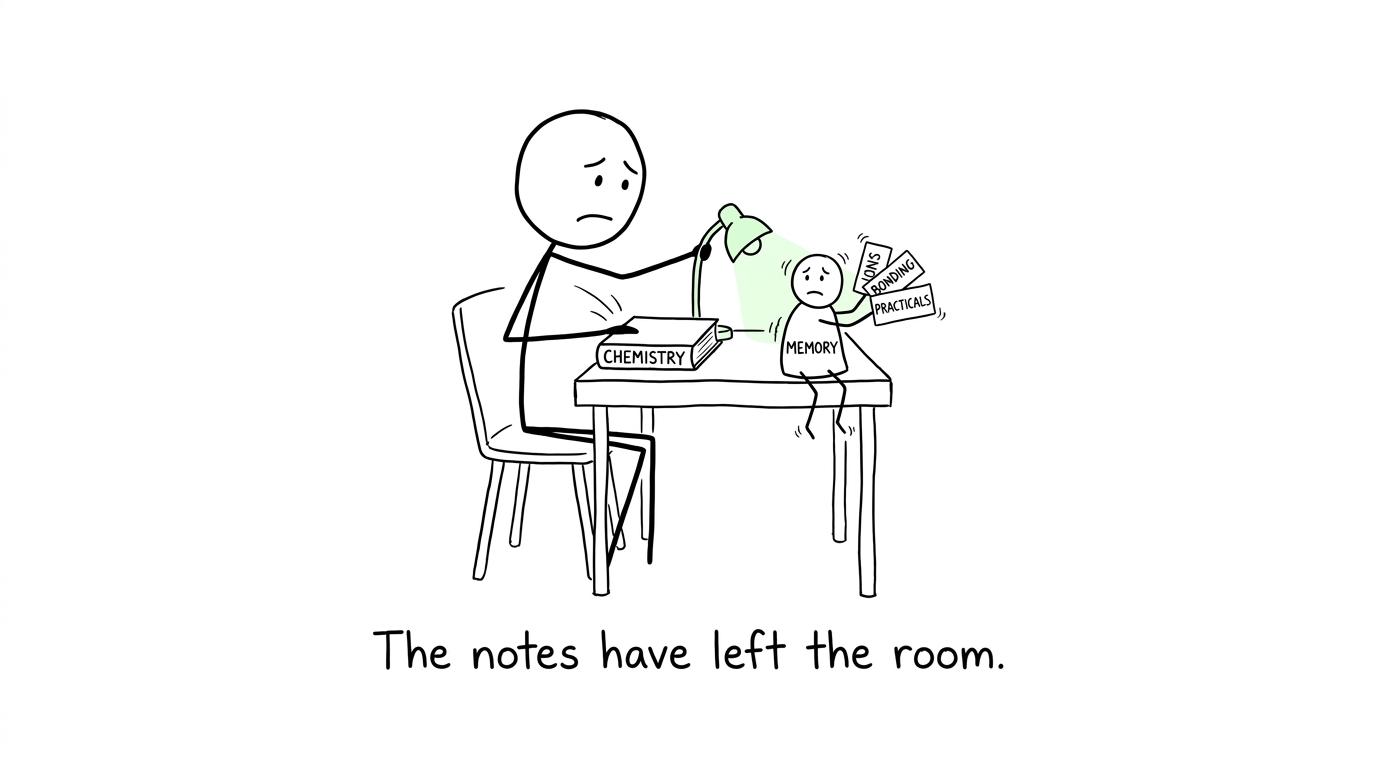 A student's memory is questioned after the chemistry notes leave the room